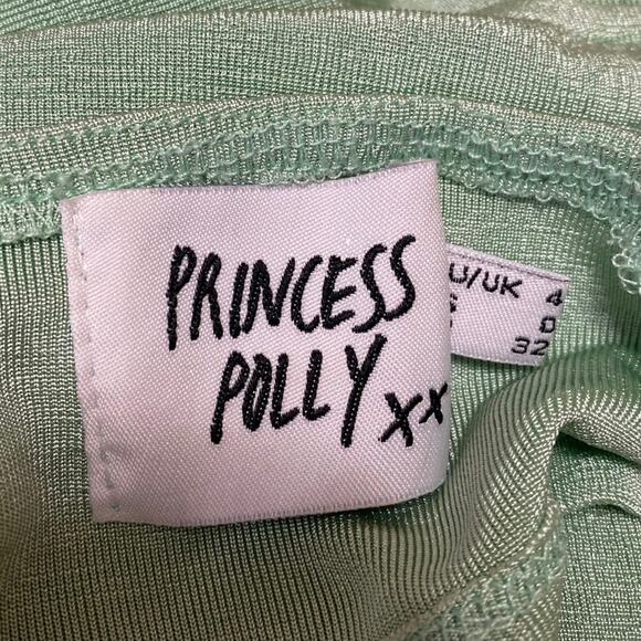 Princess Polly Green Sleeveless Plunge Neck Halter Backless Crop Tank Top Size 0 - Picture 3 of 4